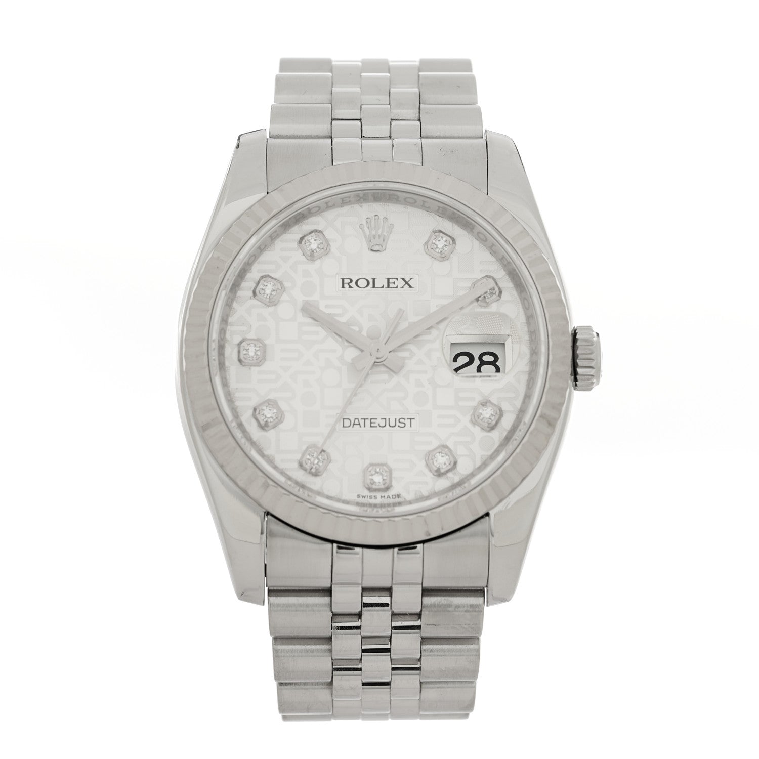 Rolex Stainless Steel 18K White Gold Diamond 36mm Oyster Perpetual Datejust Watch Silver Jubilee 116234 1 of 4
