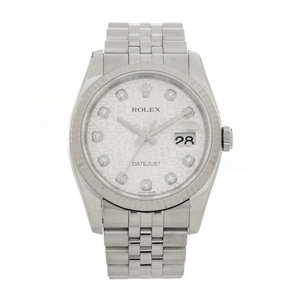 Rolex Stainless Steel 18K White Gold Diamond 36mm Oyster Perpetual Datejust Watch Silver Jubilee 116234 1 of 4