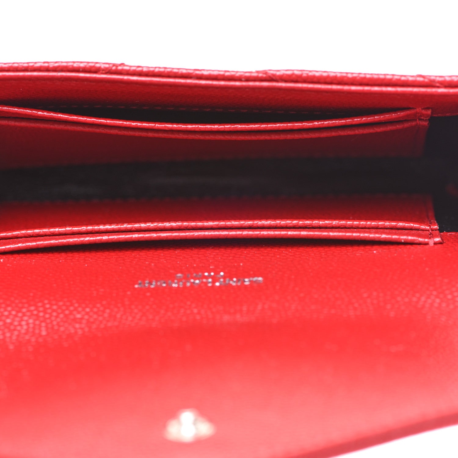 Saint Laurent Grain De Poudre Matelasse Chevron Small Monogram Envelope Wallet Rouge Eros 4 of 6
