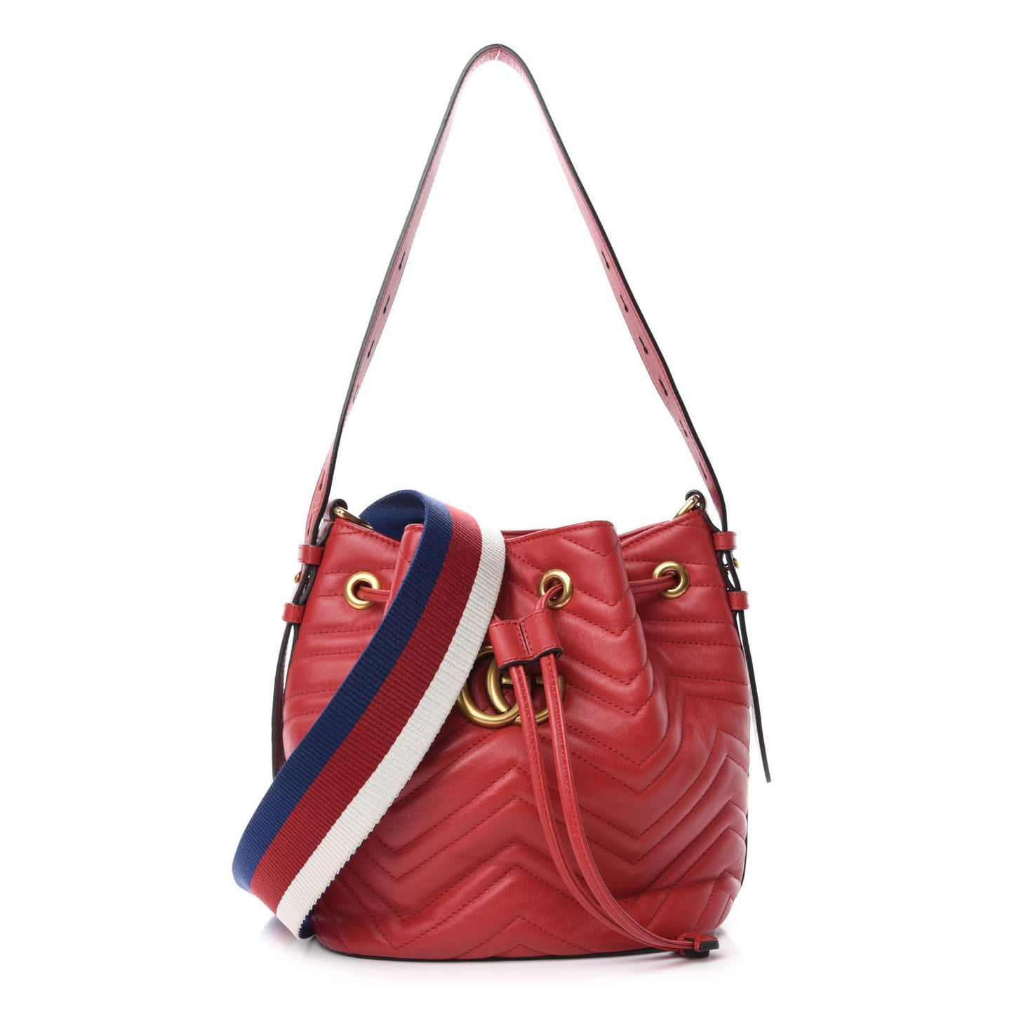 Calfskin Matelasse Sylvie Web GG Marmont Bucket Bag Hibiscus Red