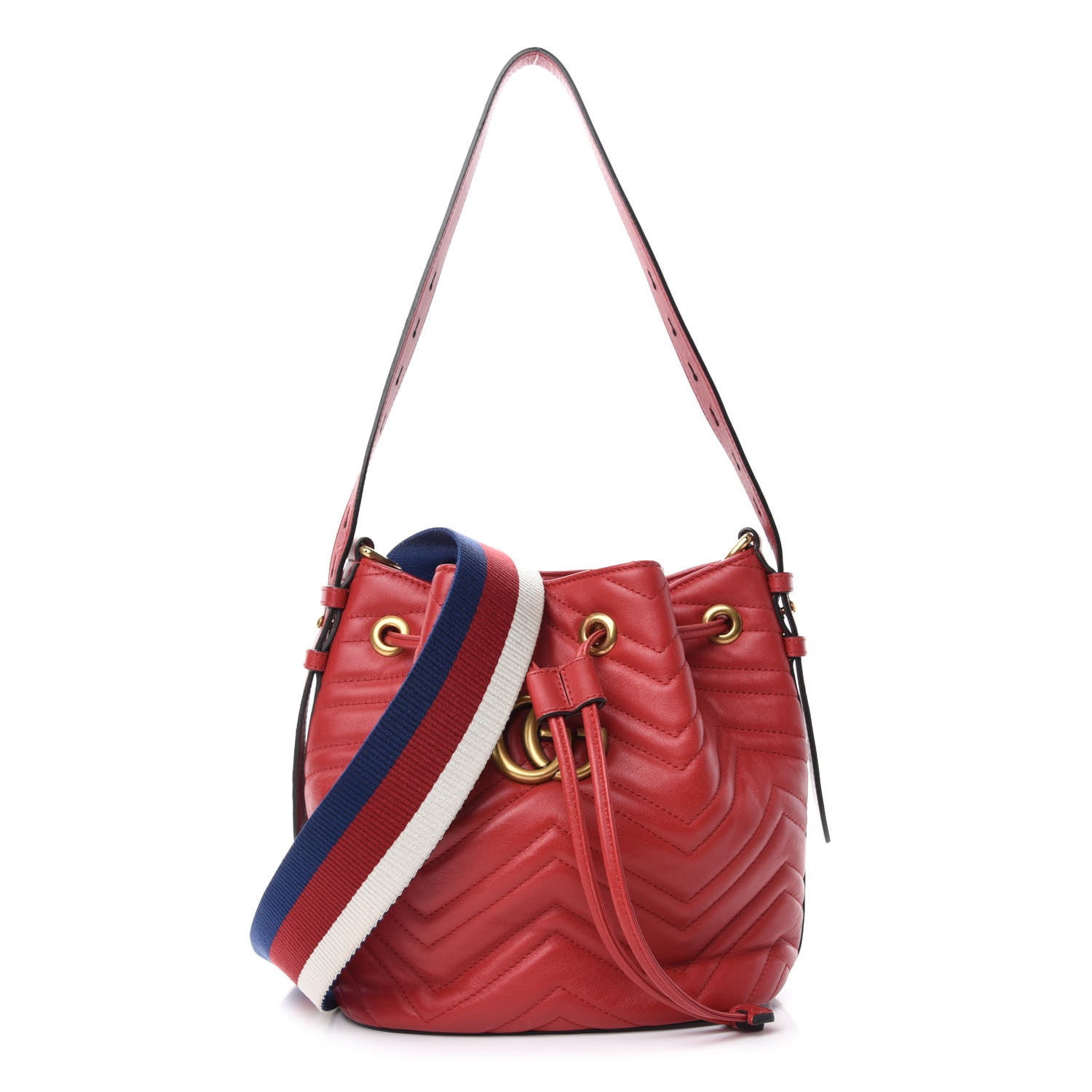 Gucci Calfskin Matelasse Sylvie Web GG Marmont Bucket Bag Hibiscus Red 1 of 11