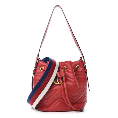 Gucci Calfskin Matelasse Sylvie Web GG Marmont Bucket Bag Hibiscus Red 1 of 11