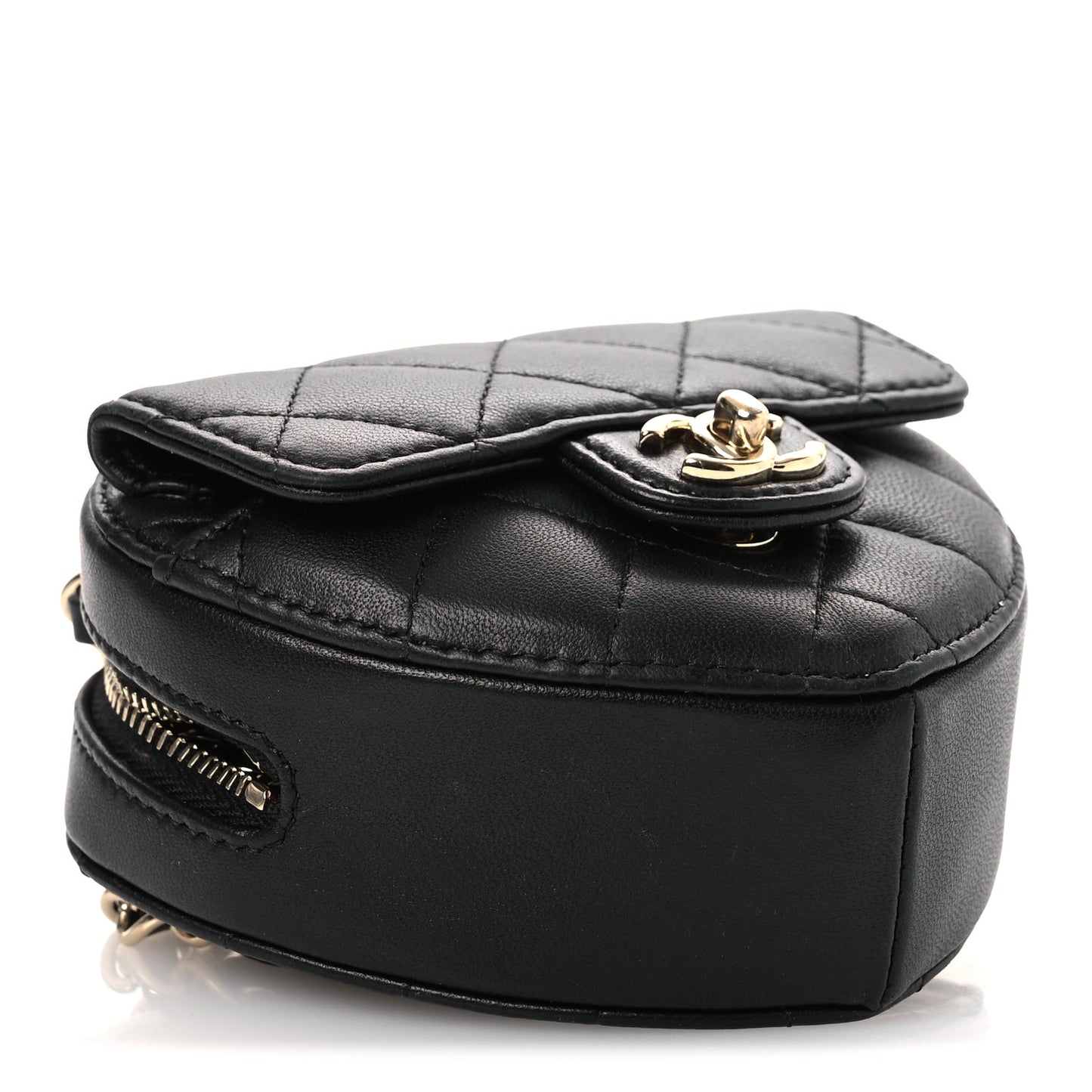 Lambskin Quilted CC In Love Heart Waist Belt Bag With Chain Black