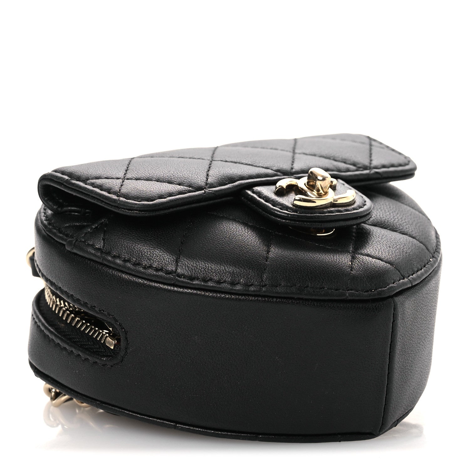 Chanel Lambskin Quilted CC In Love Heart Waist Belt Bag With Chain Black 4 of 11