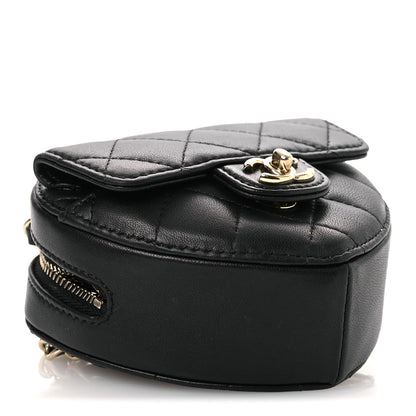 Chanel Lambskin Quilted CC In Love Heart Waist Belt Bag With Chain Black 4 of 11
