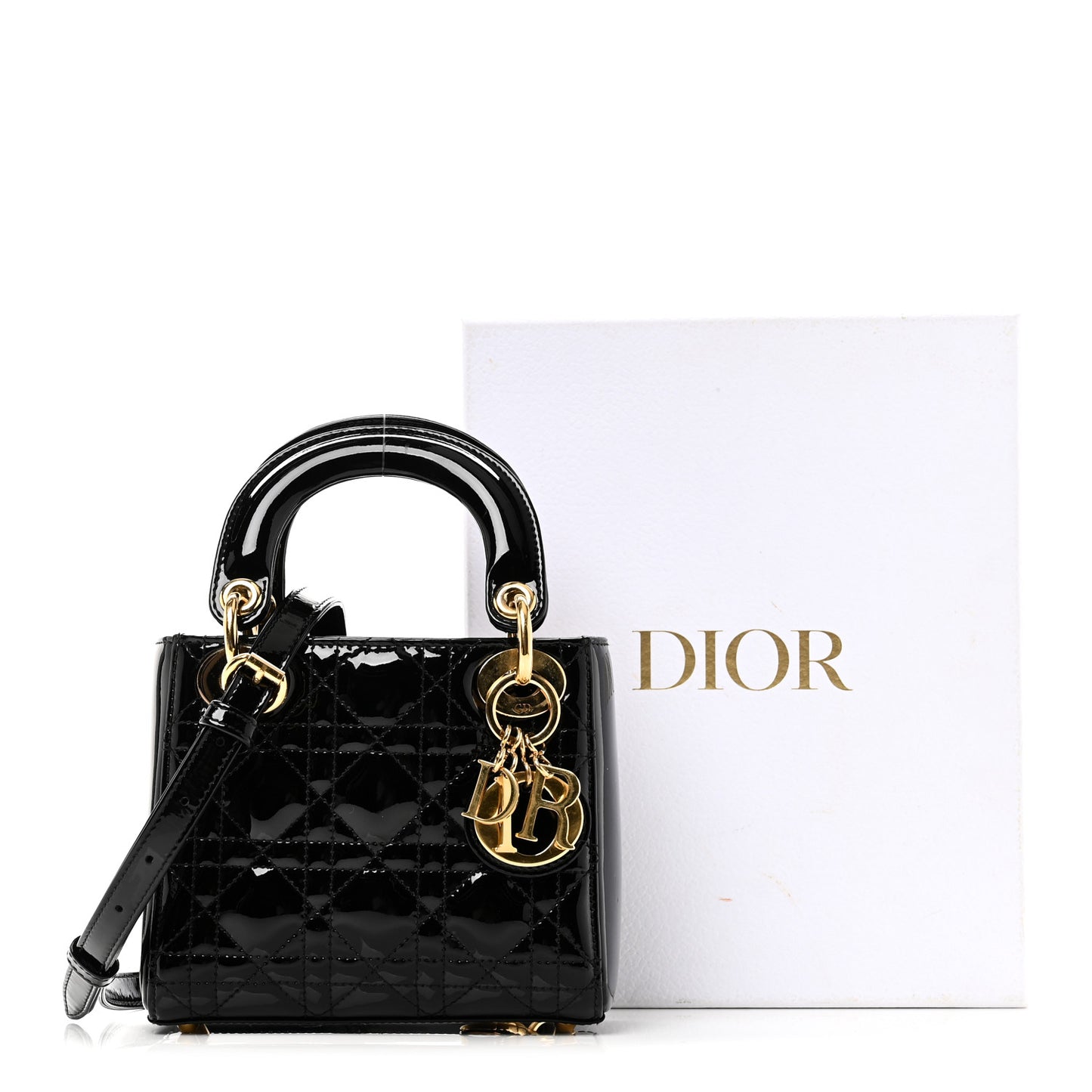 Patent Cannage Mini Lady Dior Black