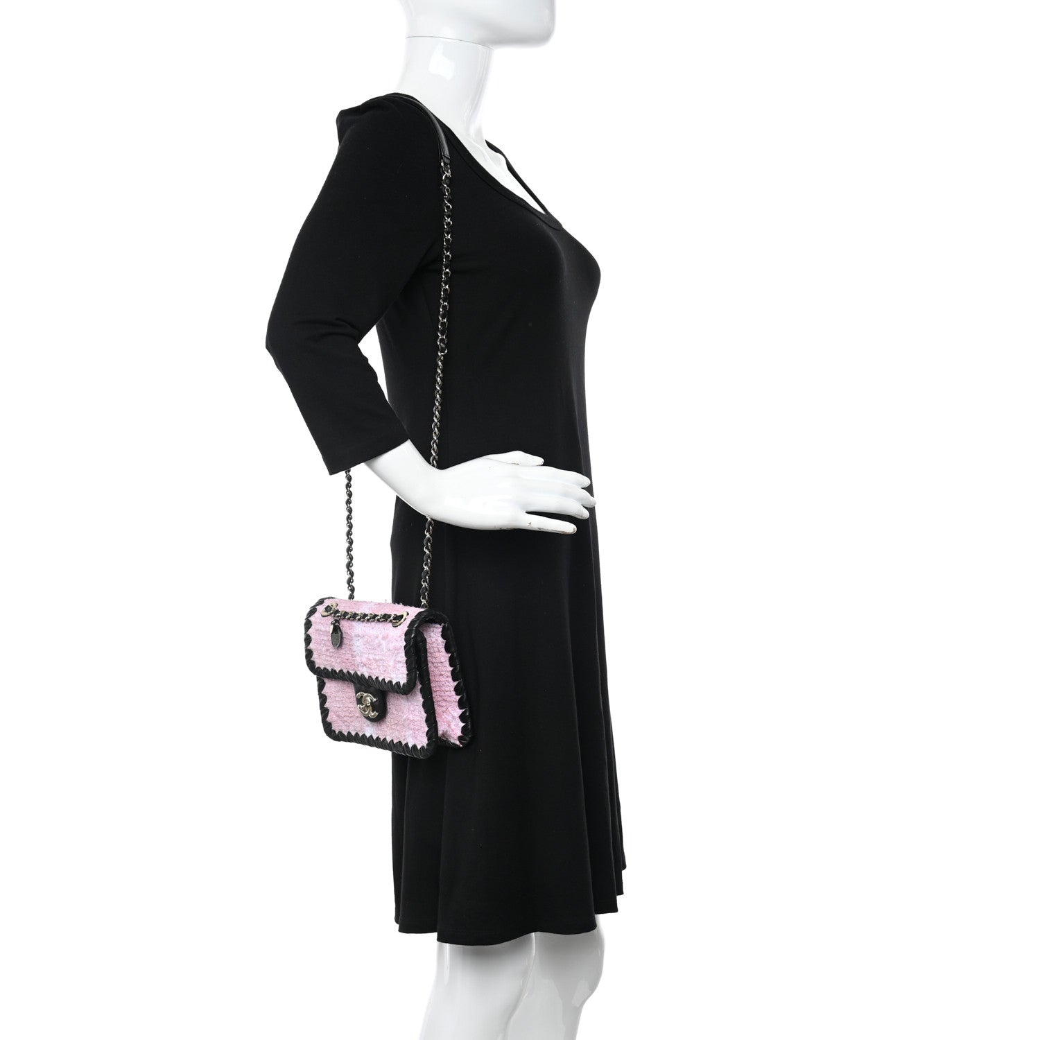 Chanel Tweed Braided Calfskin Mini My Own Frame Flap Pink Black 2 of 11