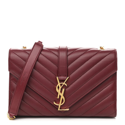 Saint Laurent Lambskin Matelasse Chevron Small Monogram Satchel Oxblood 1 of 9