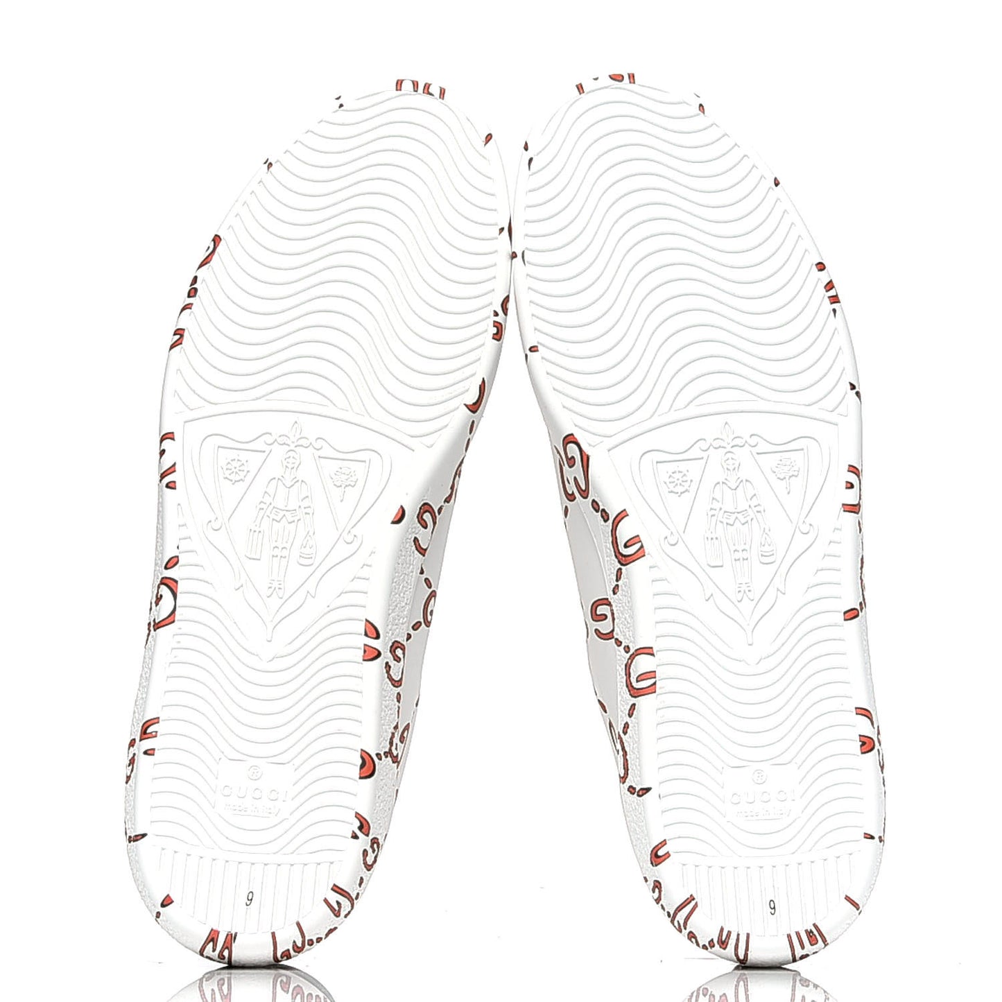 Calfskin GucciGhost Print Mens Ace Sneakers 9 White Hibiscus Red