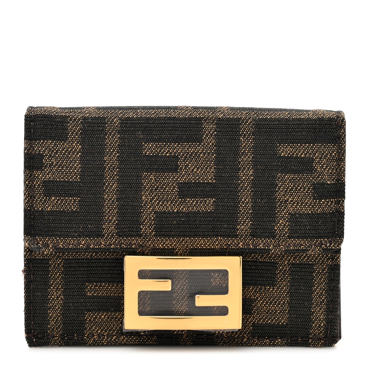Fabric Jacquard FF 1974 Micro Trifold Baguette Wallet Tobacco Moro