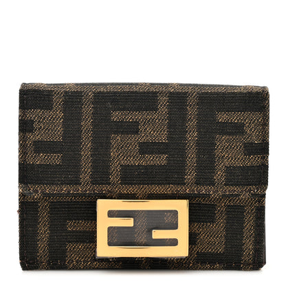 Fendi Fabric Jacquard FF 1974 Micro Trifold Baguette Wallet Tobacco Moro 1 of 10