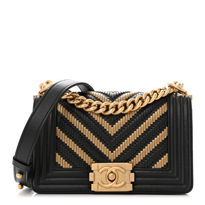Chanel Lambskin Calfskin Chevron Small Boy Flap Black Gold 1 of 11
