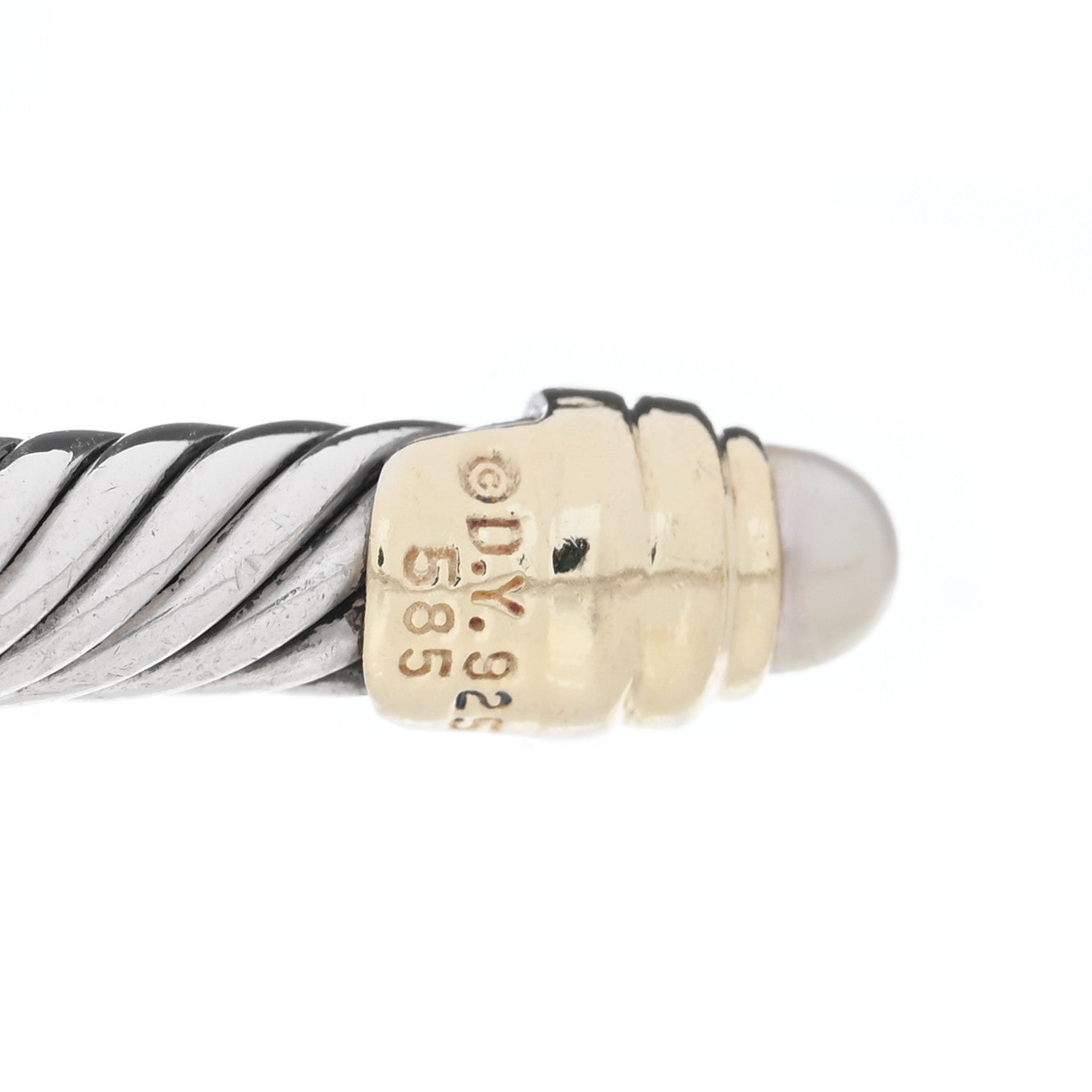 David Yurman Sterling Silver 14K Yellow Gold Pearl 5mm Cable Classics Bracelet 3 of 3