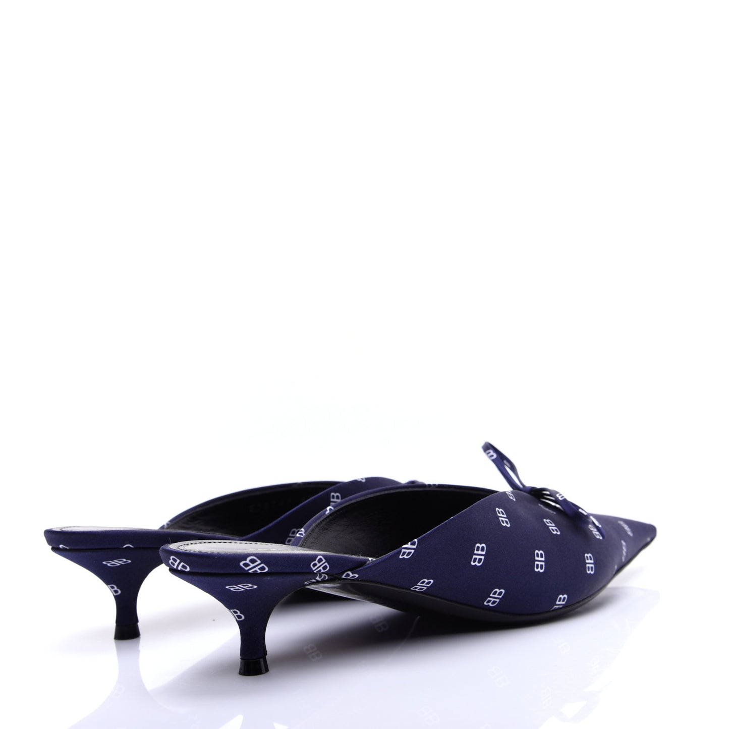 Crepe Satin BB Printed Knife Pointed Toe 40mm Mules 40 Blue White
