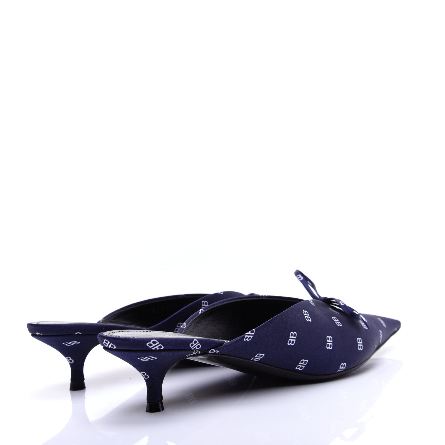 Balenciaga Crepe Satin BB Printed Knife Pointed Toe 40mm Mules 40 Blue White 3 of 12