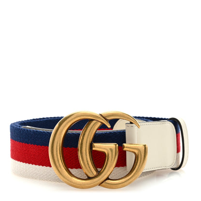 Gucci Nylon Calfskin Sylvie Web Double G 40mm Belt 80 32 Mystic White Hibiscus Red Maritime 80 32 1 of 4