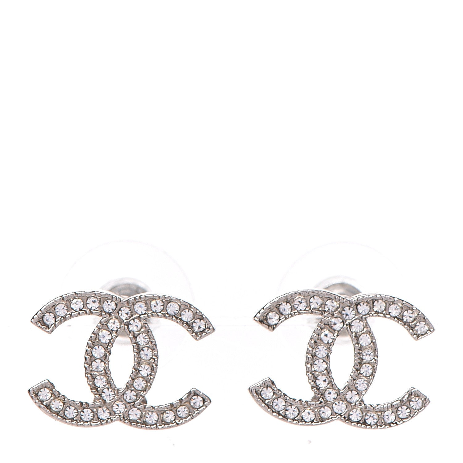 Chanel Crystal Timeless CC Earrings Silver 1 of 5