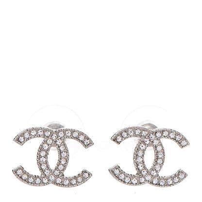 Chanel Crystal Timeless CC Earrings Silver 1 of 5