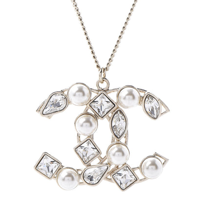 Chanel Pearl Crystal Baguette CC Pendant Necklace Gold 3 of 5