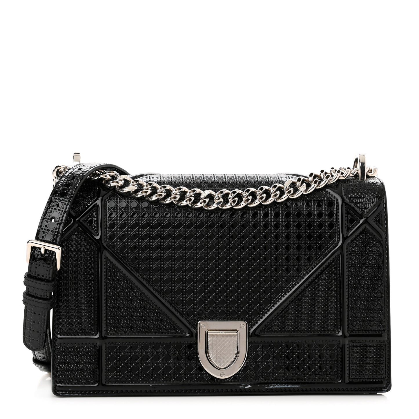 Metallic Patent Micro-Cannage Medium Diorama Flap Bag Graphite