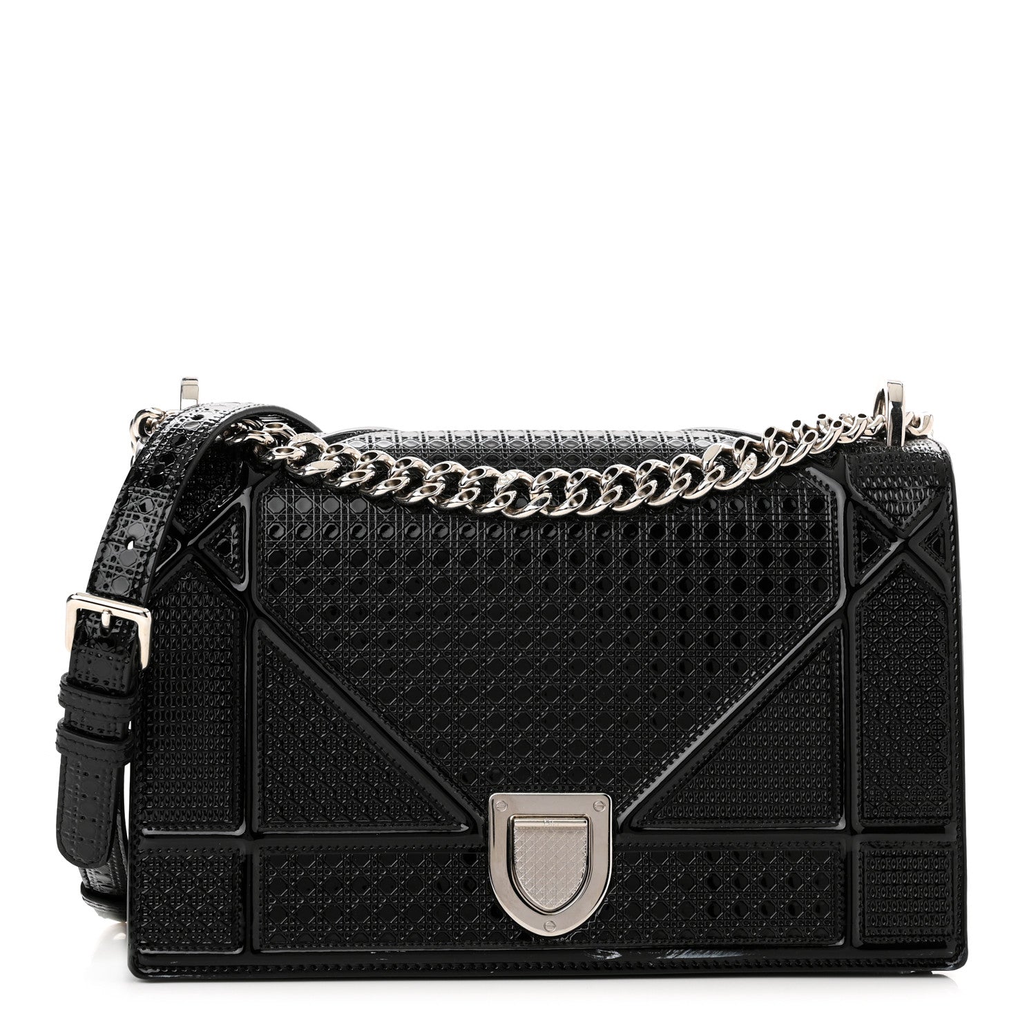 Christian Dior Metallic Patent Micro-Cannage Medium Diorama Flap Bag Graphite 1 of 10