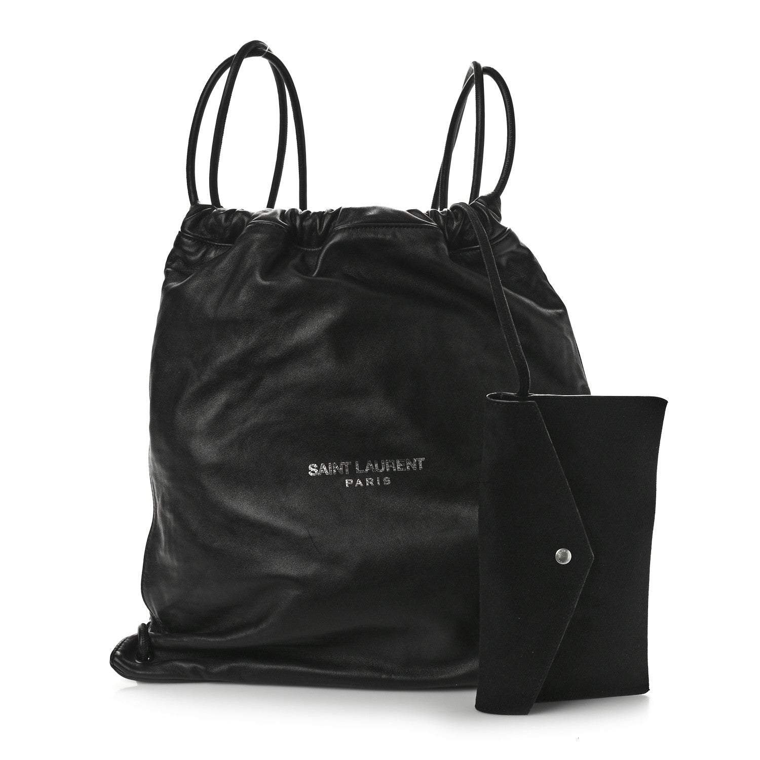 Saint Laurent Lambskin Teddy Drawstring Bag Black 3 of 10
