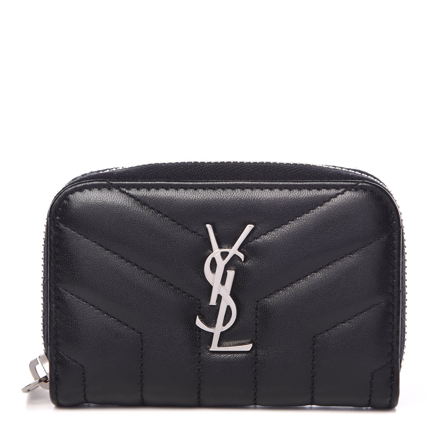 Saint Laurent Lambskin Y Quilted Monogram LouLou Zip Coin Purse Black 1 of 8