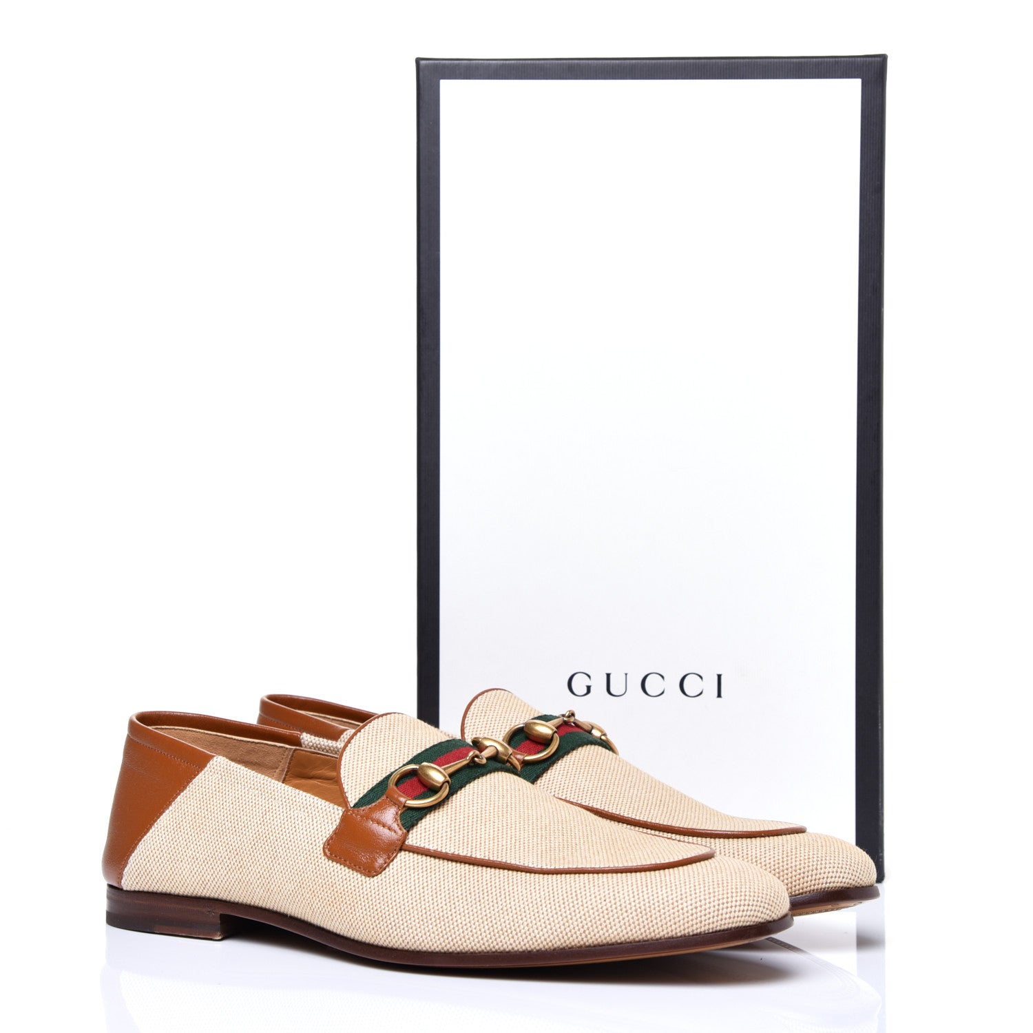 Gucci Canvas Web Mens Brixton Horsebit Loafers 10 Sand Light Cuir 9 of 9