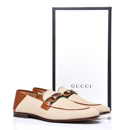 Gucci Canvas Web Mens Brixton Horsebit Loafers 10 Sand Light Cuir 9 of 9