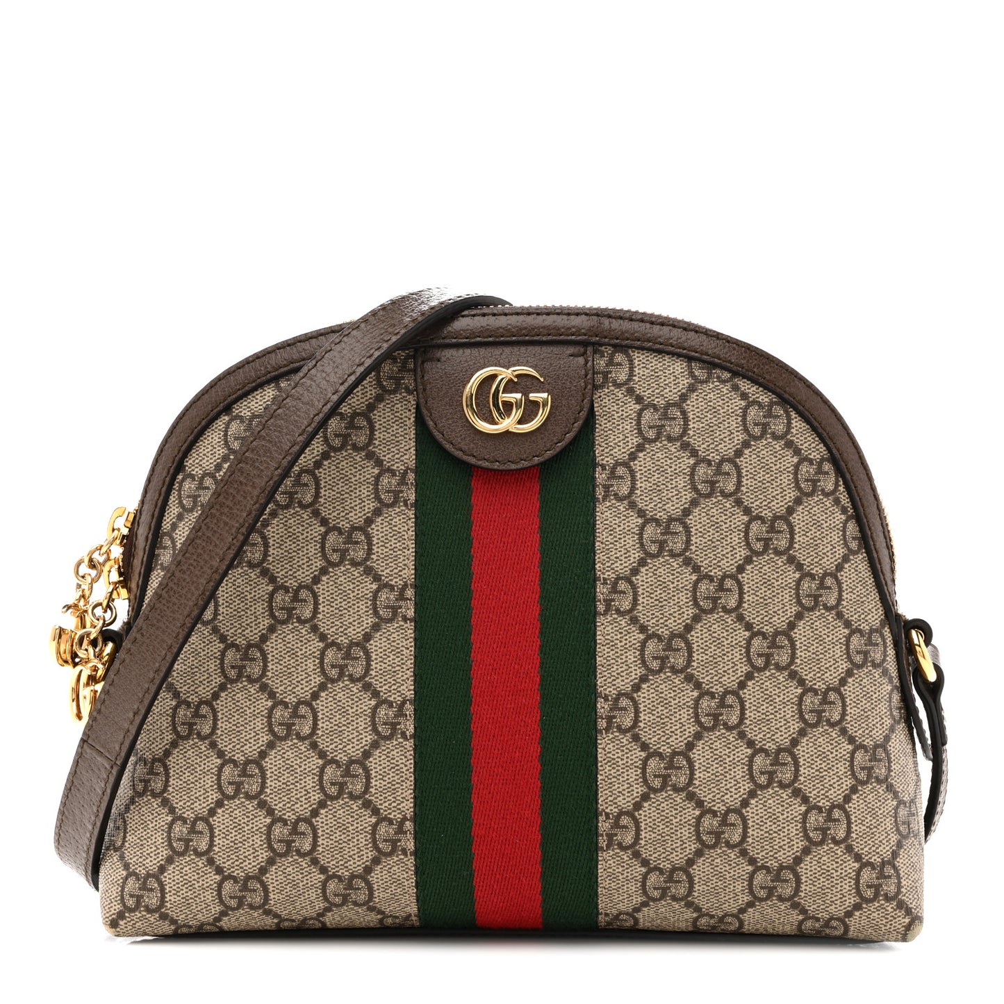 GG Supreme Monogram Textured Dollar Calfskin Web Small Ophidia Dome Shoulder Bag Beige Ebony New Acero