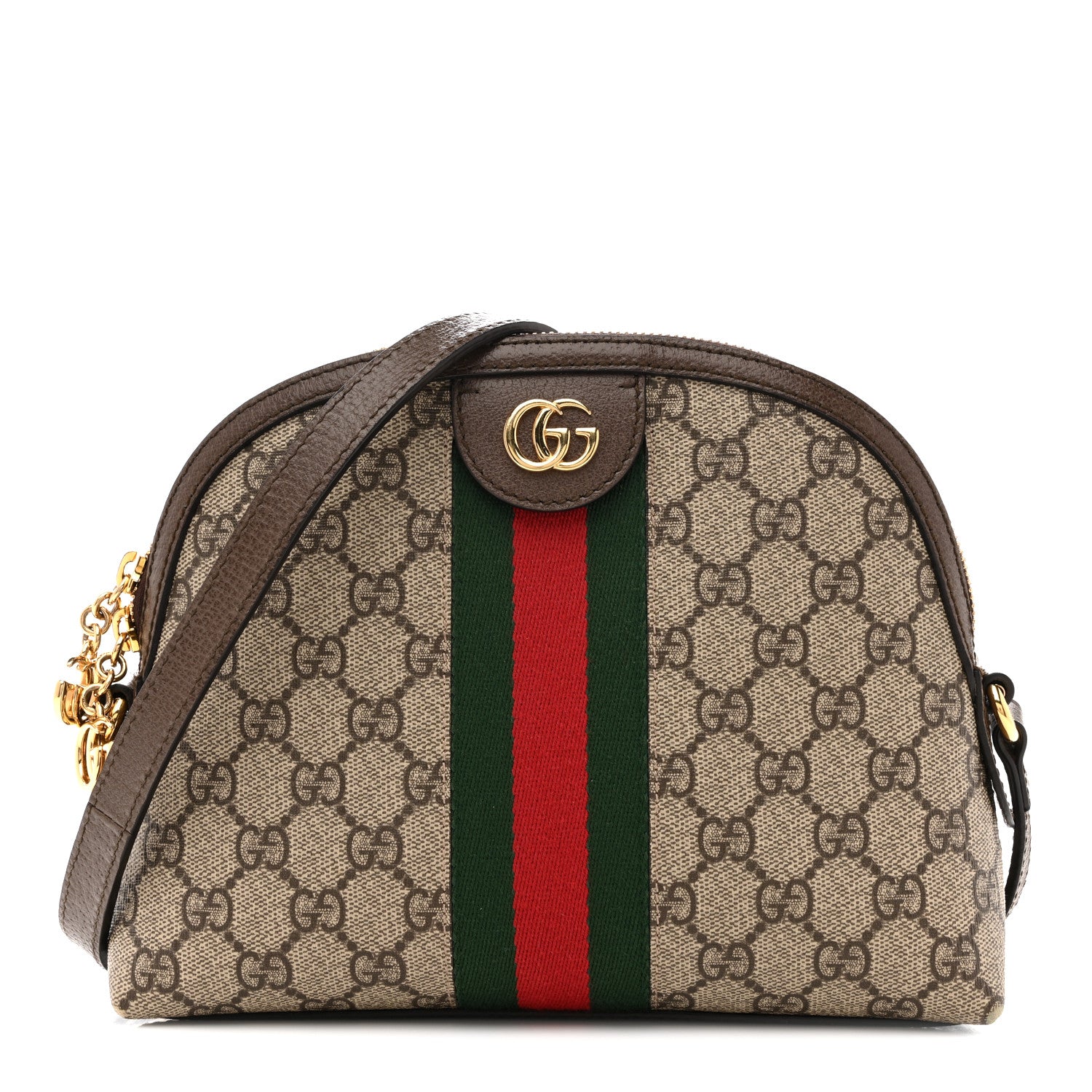 Gucci GG Supreme Monogram Textured Dollar Calfskin Web Small Ophidia Dome Shoulder Bag Beige Ebony New Acero 1 of 13