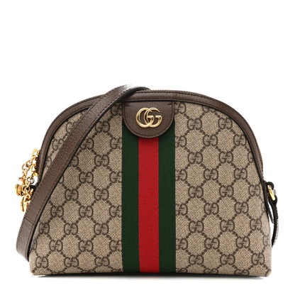 Gucci GG Supreme Monogram Textured Dollar Calfskin Web Small Ophidia Dome Shoulder Bag Beige Ebony New Acero 1 of 13