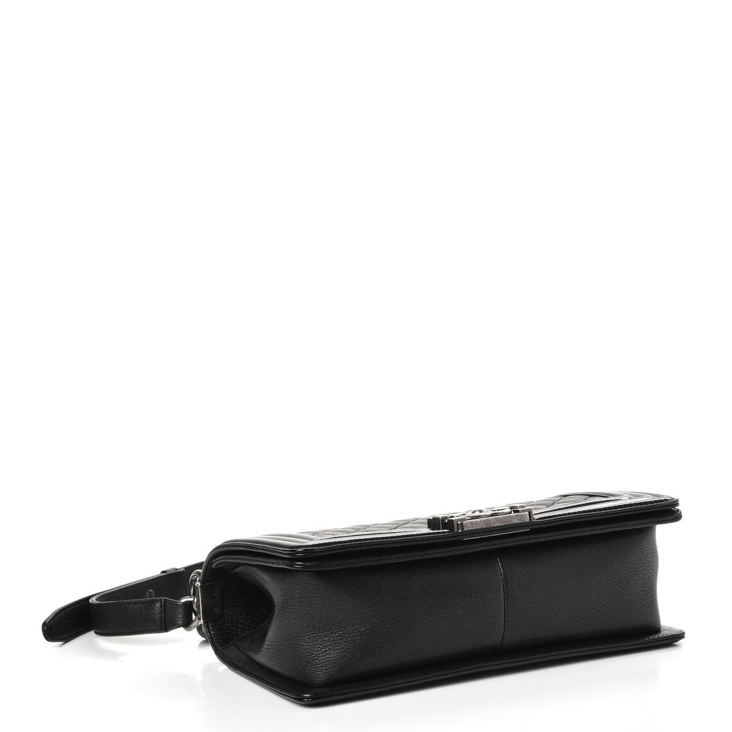 Goatskin Quilted Patent Medium Duo Boy Flap Black