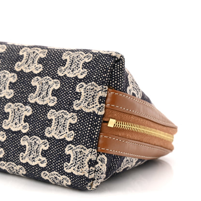 Celine Canvas Calfskin Triomphe Embroidered Clutch On Chain Navy Blue 10 of 11