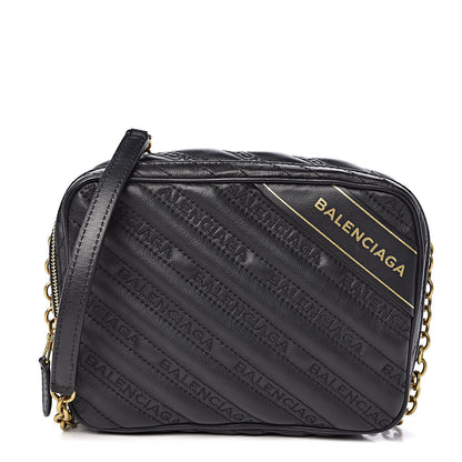 Balenciaga Calfskin Logo Matelasse Chain Strap Blanket Reporter XS Black 1 of 10