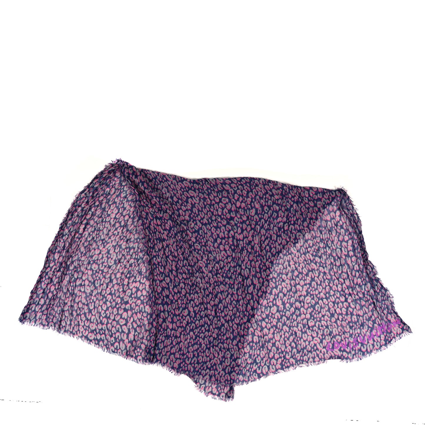 Cashmere Silk Sprouse Leopard Shawl Scarf Blue Nuit