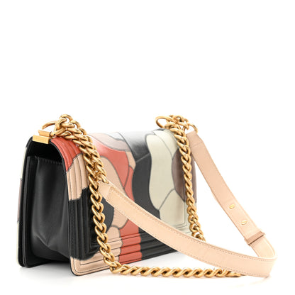 Chanel Lambskin Suede Patchwork Medium Act I Camellia Boy Flap Charcoal Brown Pink 3 of 12
