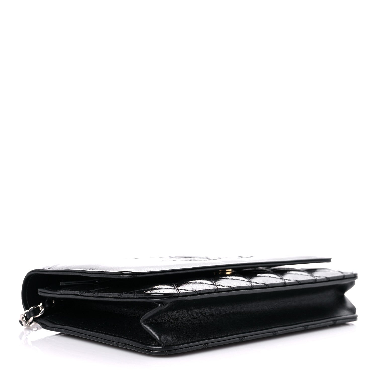 Chanel Shiny Aged Calfskin Quilted CC Wallet On Chain WOC Black 4 of 12