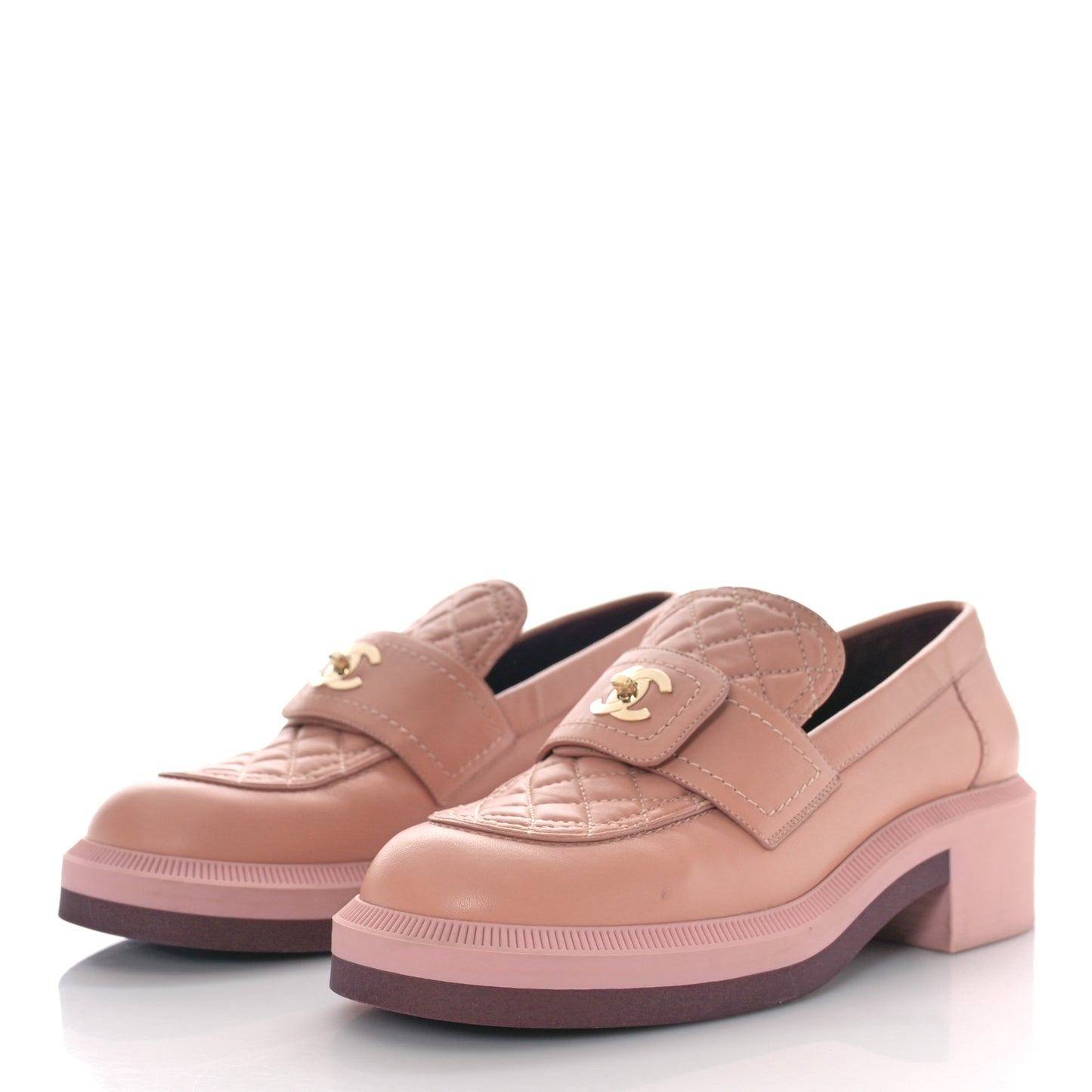 Lambskin Quilted CC Turnlock Loafers 39 Dark Pink