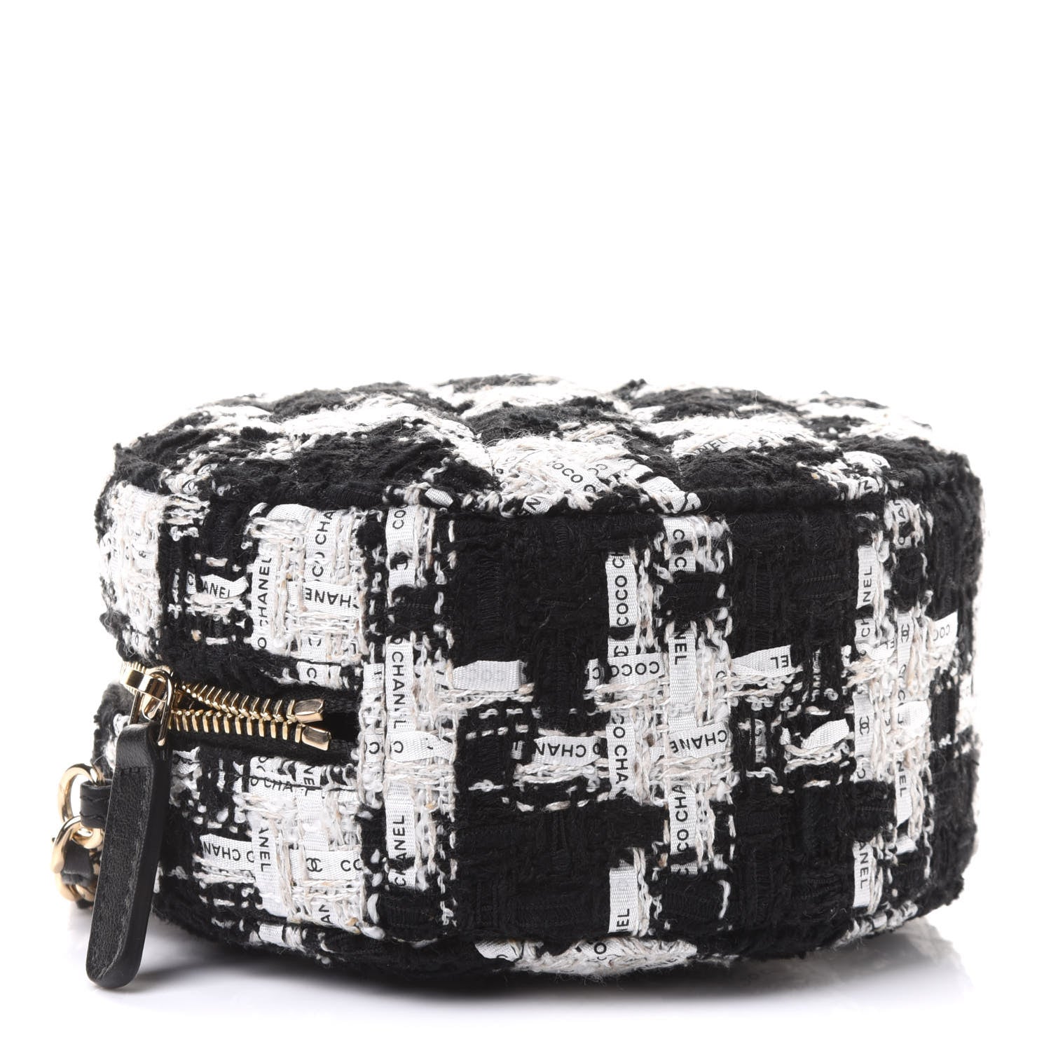Chanel Tweed Quilted Round Clutch With Chain Black Ecru White 3 of 10