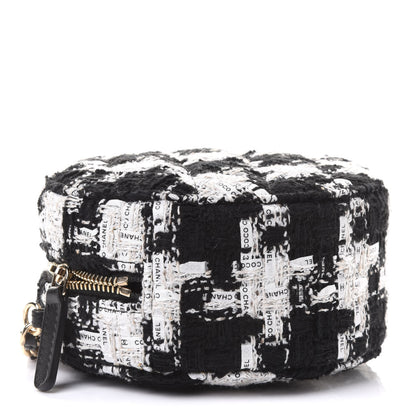 Chanel Tweed Quilted Round Clutch With Chain Black Ecru White 3 of 10