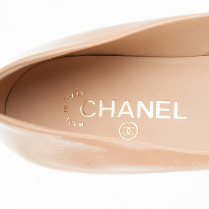 Chanel Crumpled Calfskin Patent Cap Toe Ballerina Flats 38.5 Beige Black 6 of 6