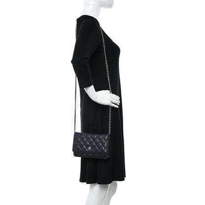 Chanel Lambskin Quilted Wallet On Chain WOC Navy Blue 2 of 11