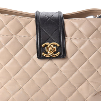 Chanel Lambskin Quilted Elegant CC Shopping Tote Beige Black 13 of 13