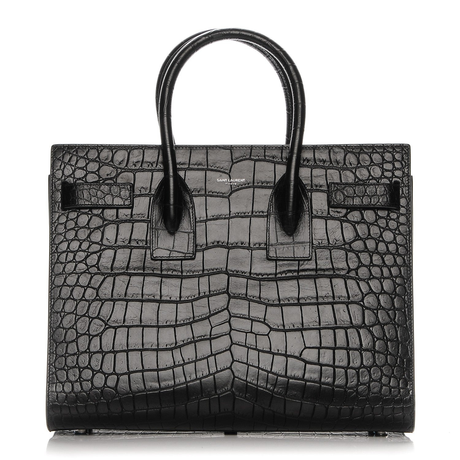 Saint Laurent Calfskin Crocodile Embossed Small Sac de Jour Black 3 of 9