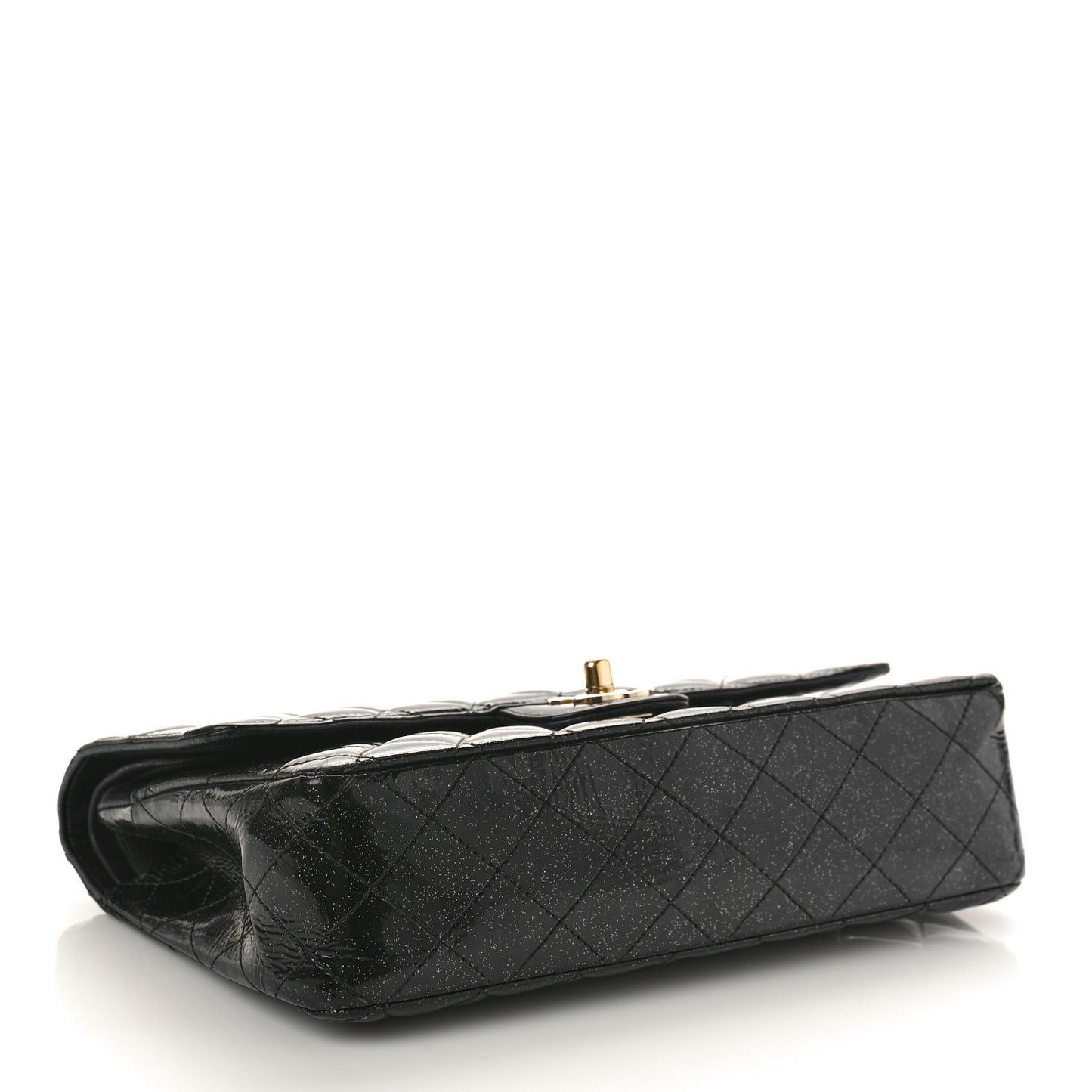 Patent Quilted Sparkle Glitter Medium Double Flap Black