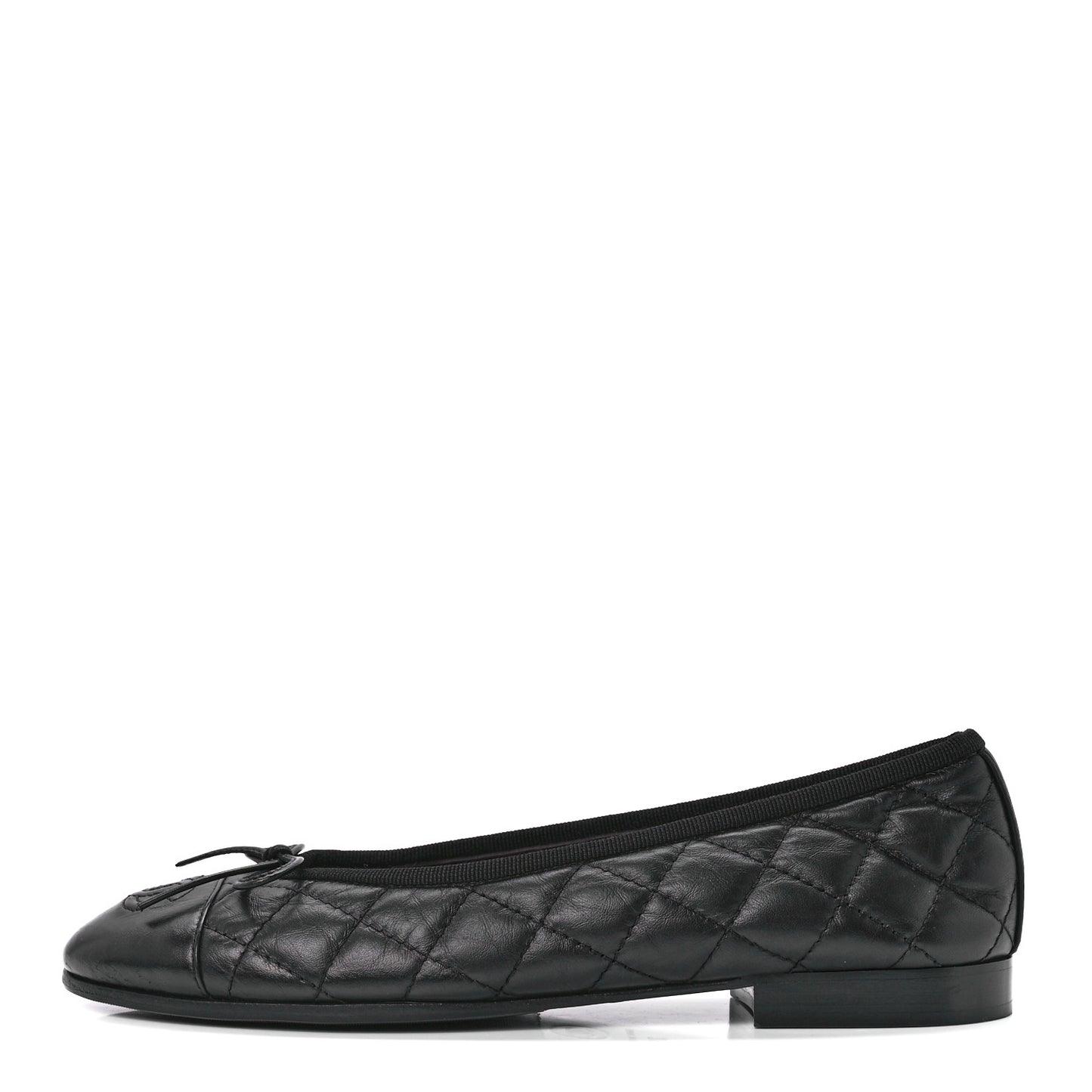 Aged Calfskin Quilted CC Cap Toe Ballerina Flats 36 Black