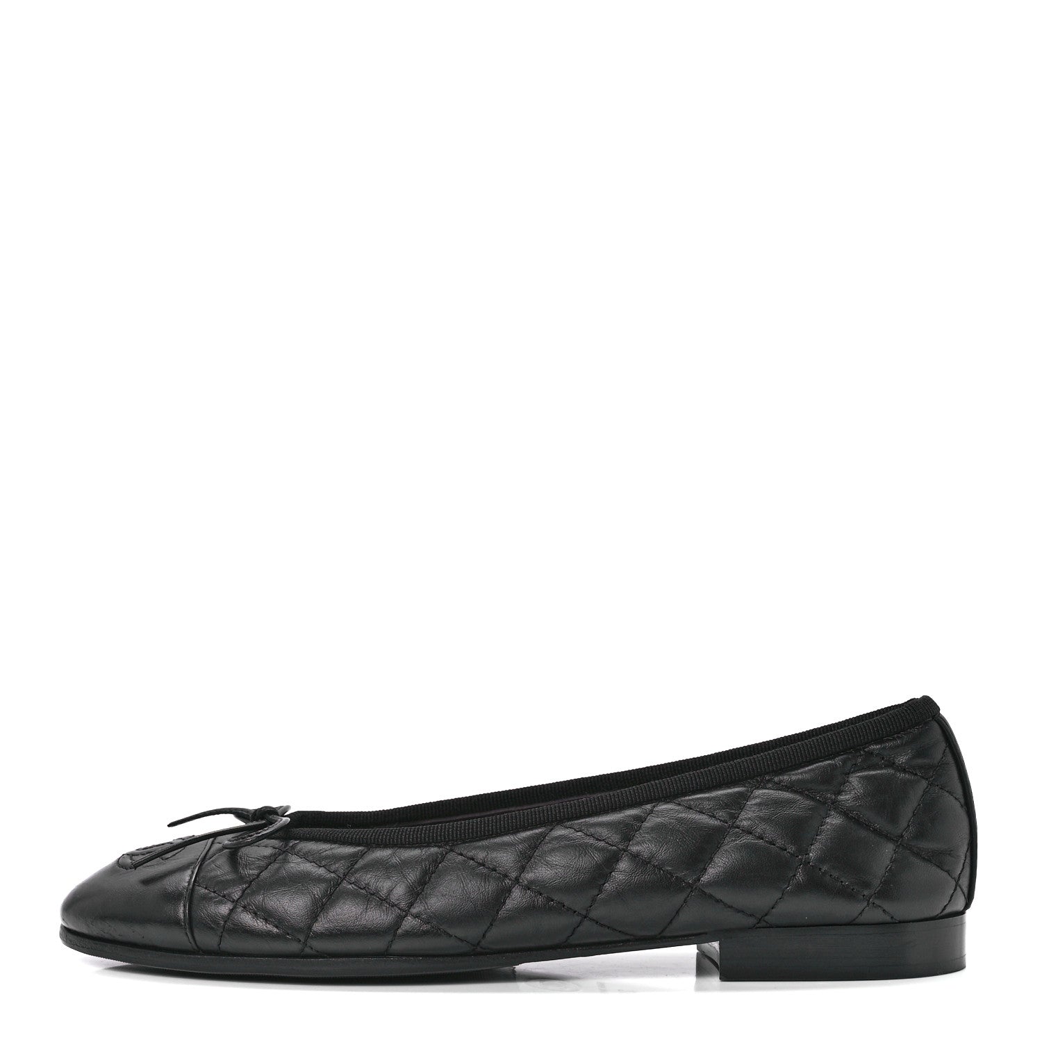Chanel Aged Calfskin Quilted CC Cap Toe Ballerina Flats 36 Black 1 of 8
