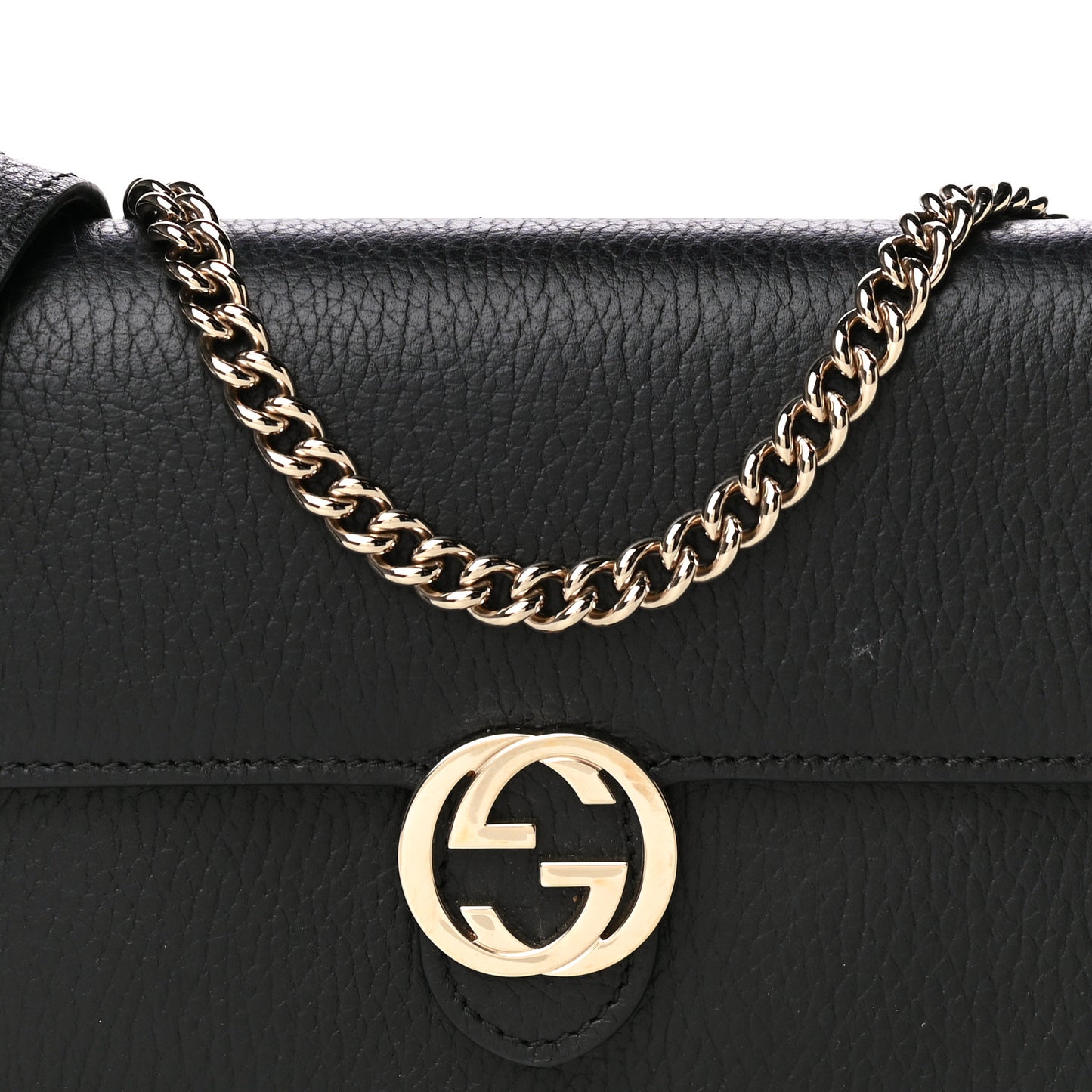 Dollar Calfskin Interlocking G Chain Wallet Black