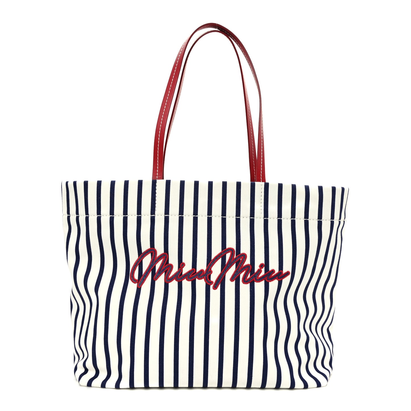Canvas Denim Striped Logo Tote White Blue